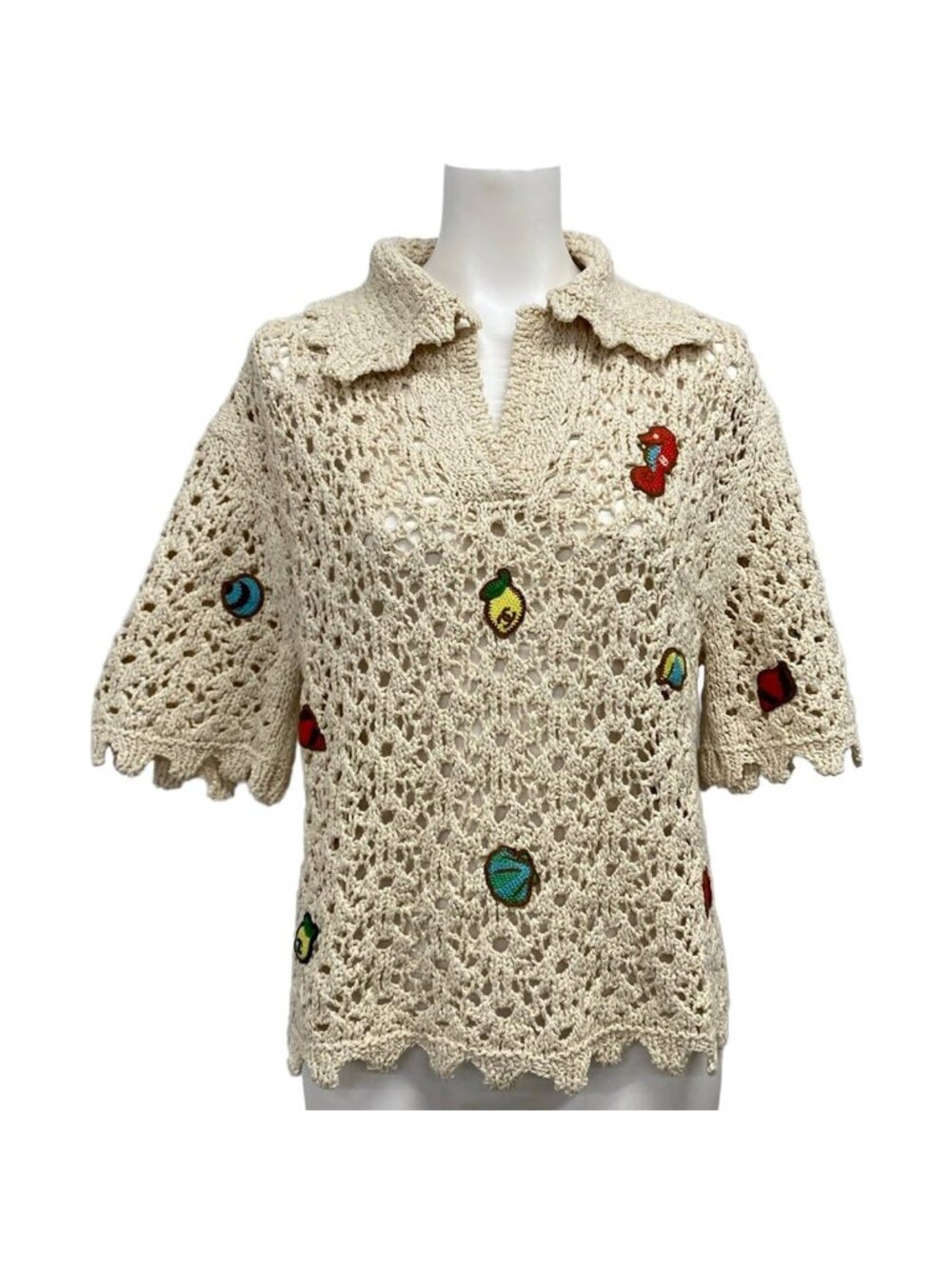 Chanel Short Sleeve Top S Light Beige Summer Knit Coco Beach Collection 34